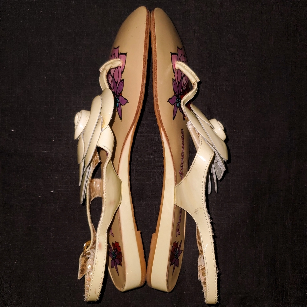 Poetic License "My Haven" Nude Beige Flower Leather Slingback Sandals Flat Shoes - Picture 12 of 15